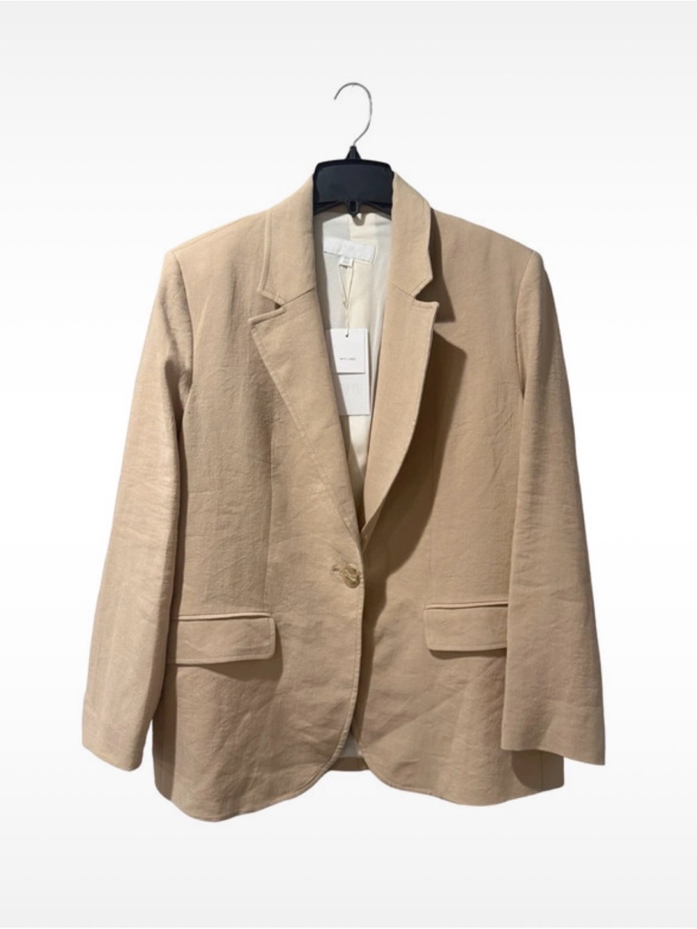 Zara Beige Women's Single-Button Linen Viscose Blazer Jacket Size L